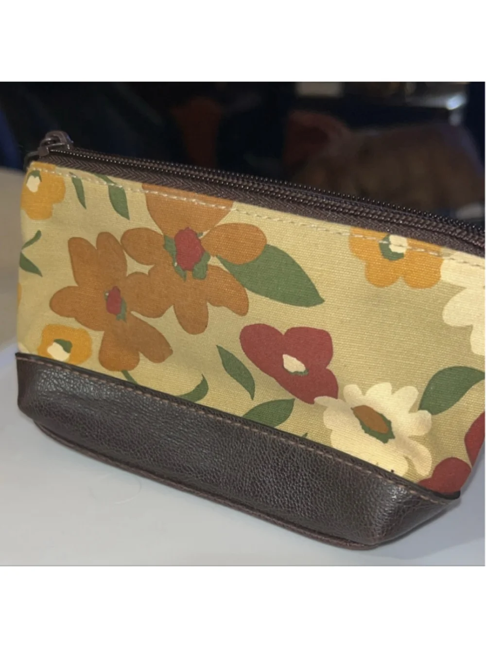 Women's Unbranded Floral Cosmetic Bag One Size Beige Brown